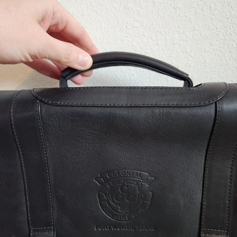 VTG Clava American Black Leather Colonial Fort Worth‎ Texas Briefcase Laptop Bag